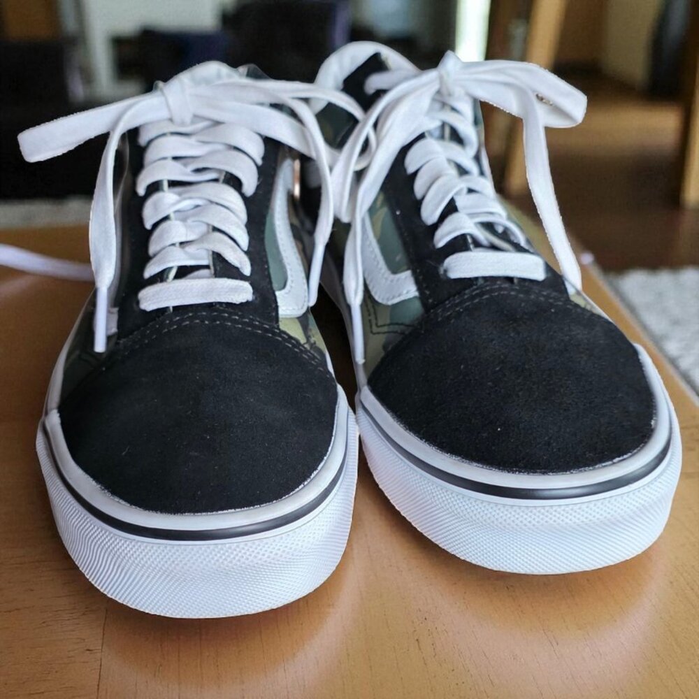 VAN'S OLD SKOOL (7.5//9) Unisex Low Skate Camo Canvas Black Suede - Picture 7 of 11